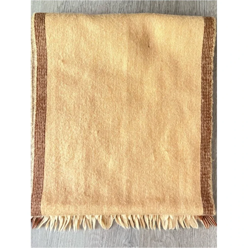 Christian Dior Wool Scarf Beige Fringe Logo Luxury Unisex Winter Wrap